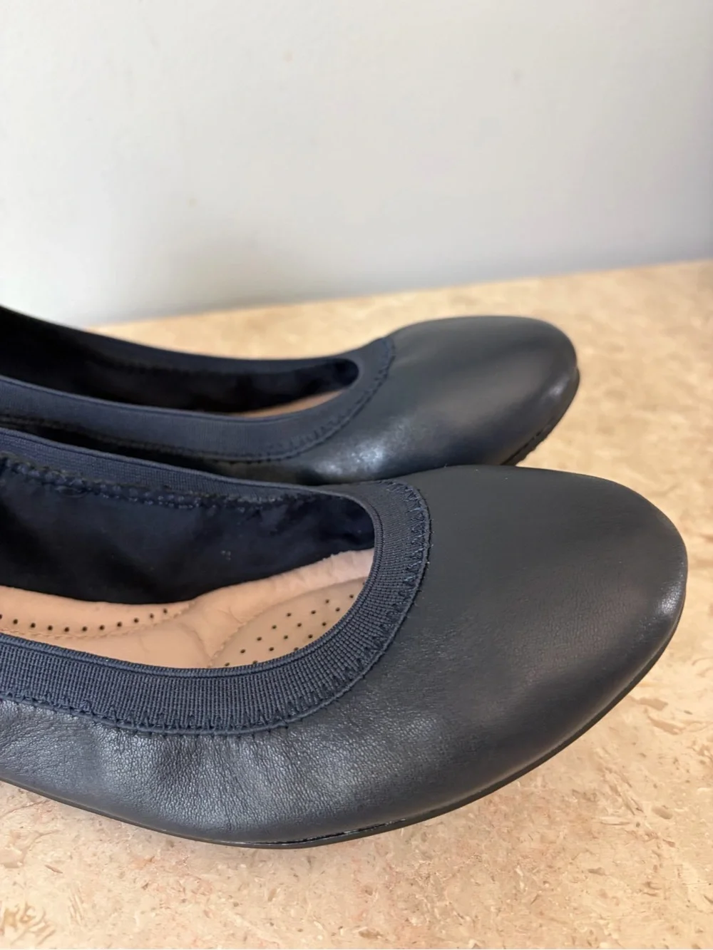 Lands End Ballet Flats Women's Sz 10 Navy Blue Leather Coastal Comfort Slip On